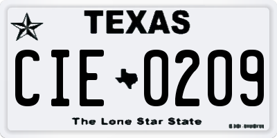 TX license plate CIE0209