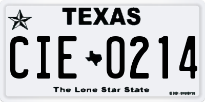 TX license plate CIE0214