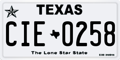 TX license plate CIE0258