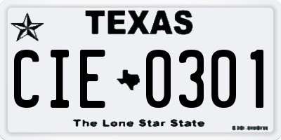TX license plate CIE0301