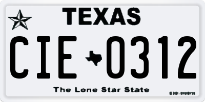 TX license plate CIE0312