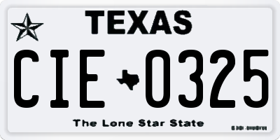 TX license plate CIE0325