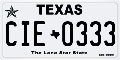 TX license plate CIE0333