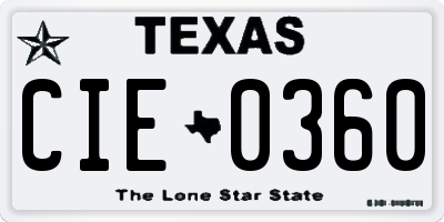 TX license plate CIE0360