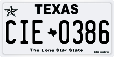 TX license plate CIE0386