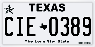 TX license plate CIE0389