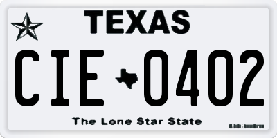 TX license plate CIE0402
