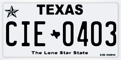 TX license plate CIE0403