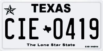 TX license plate CIE0419
