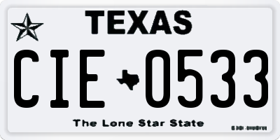 TX license plate CIE0533