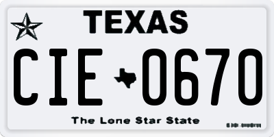 TX license plate CIE0670