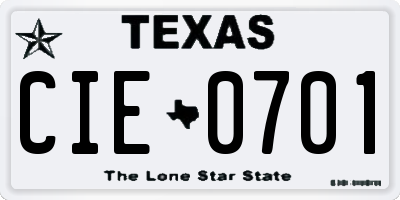 TX license plate CIE0701