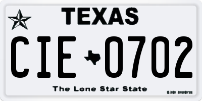 TX license plate CIE0702