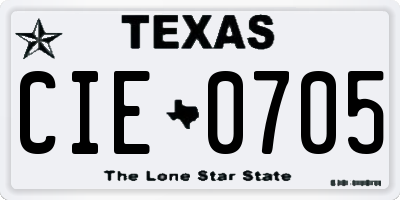 TX license plate CIE0705