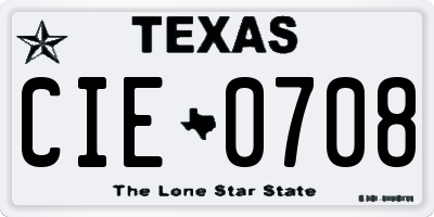 TX license plate CIE0708