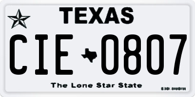 TX license plate CIE0807