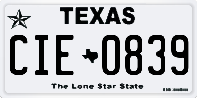 TX license plate CIE0839