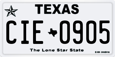 TX license plate CIE0905