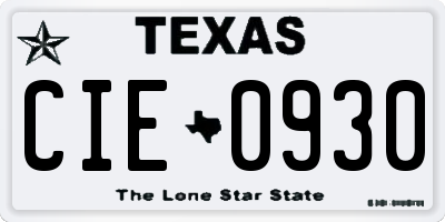 TX license plate CIE0930
