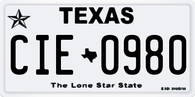 TX license plate CIE0980