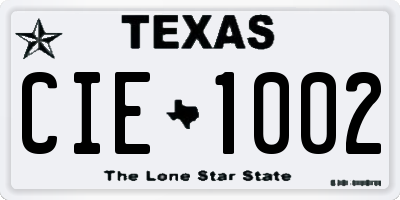 TX license plate CIE1002