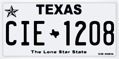 TX license plate CIE1208