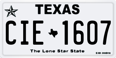 TX license plate CIE1607