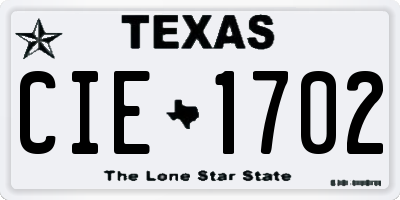 TX license plate CIE1702