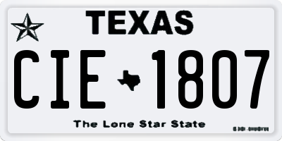 TX license plate CIE1807