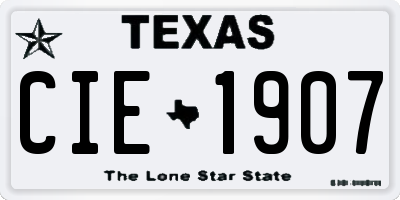 TX license plate CIE1907