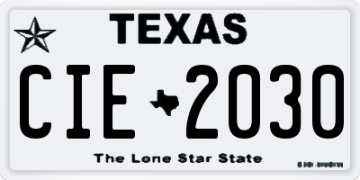 TX license plate CIE2030