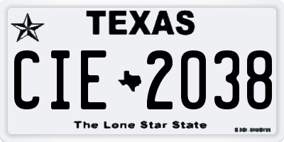 TX license plate CIE2038