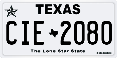 TX license plate CIE2080