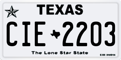 TX license plate CIE2203