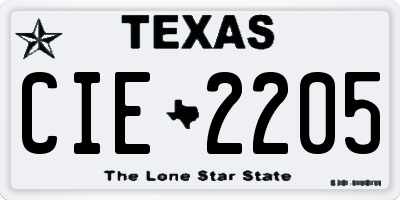 TX license plate CIE2205