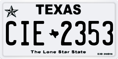 TX license plate CIE2353