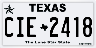 TX license plate CIE2418