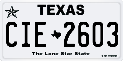 TX license plate CIE2603