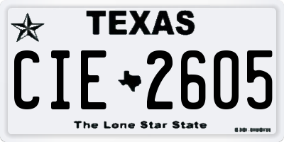 TX license plate CIE2605