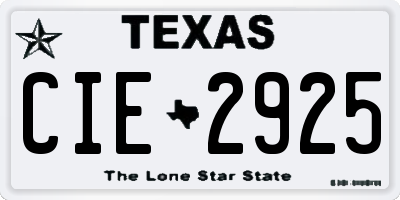 TX license plate CIE2925