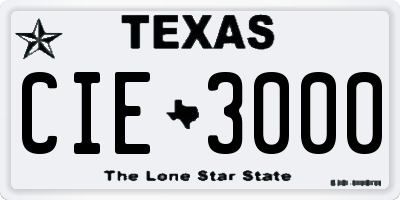 TX license plate CIE3000