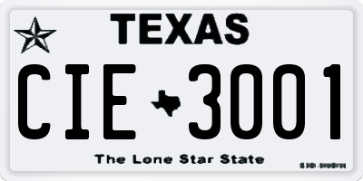 TX license plate CIE3001