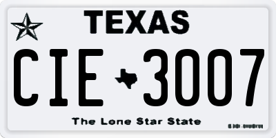 TX license plate CIE3007
