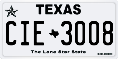 TX license plate CIE3008