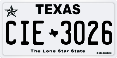 TX license plate CIE3026