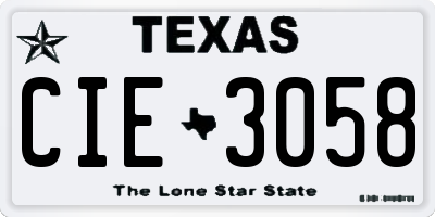 TX license plate CIE3058