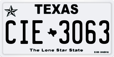 TX license plate CIE3063