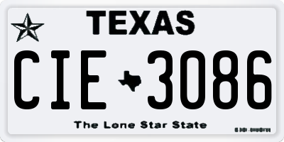 TX license plate CIE3086