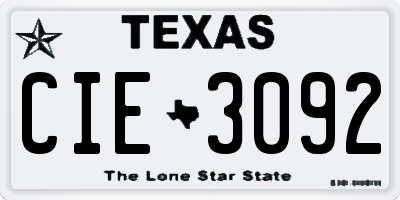 TX license plate CIE3092