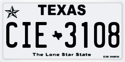 TX license plate CIE3108